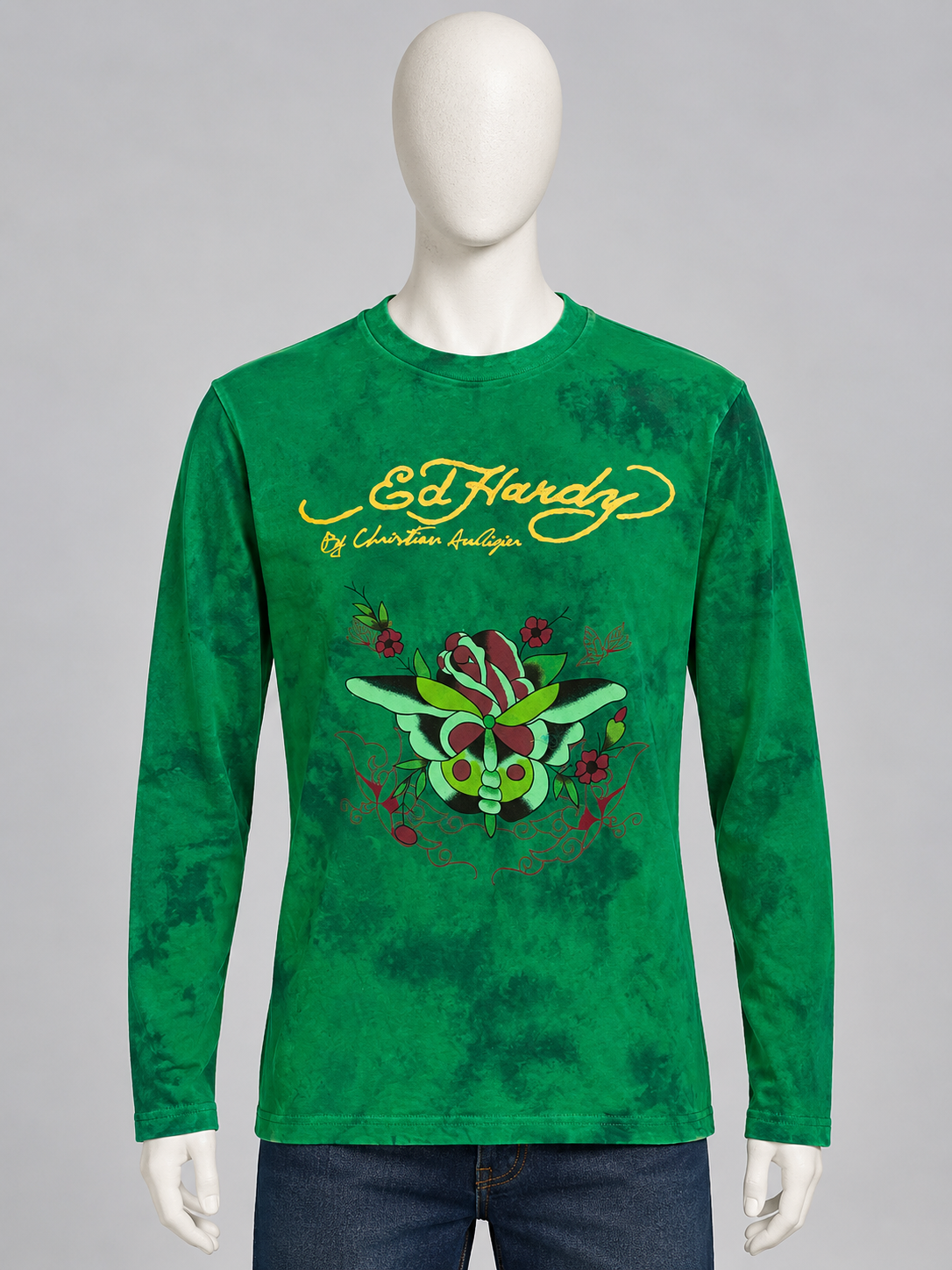 Ed Hardy Kids - Pull tie & dye vert papillon fleuri