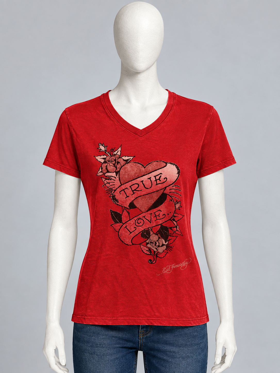 Ed Hardy Kids - T-shirt rouge "True Love" cœur & roses