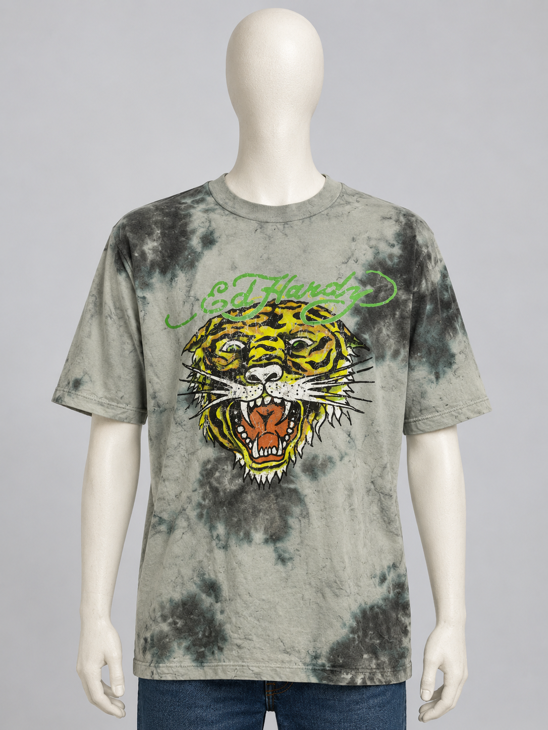 Ed Hardy - T-shirt gris tie & dye tête de tigre