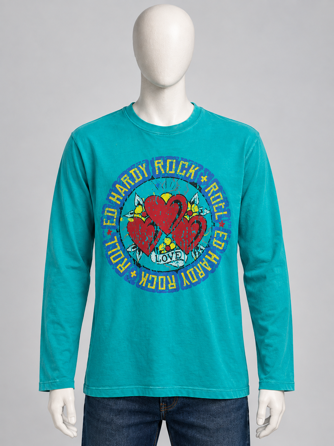 Ed Hardy Kids - Pull turquoise "Rock & Roll" cœurs & tournée
